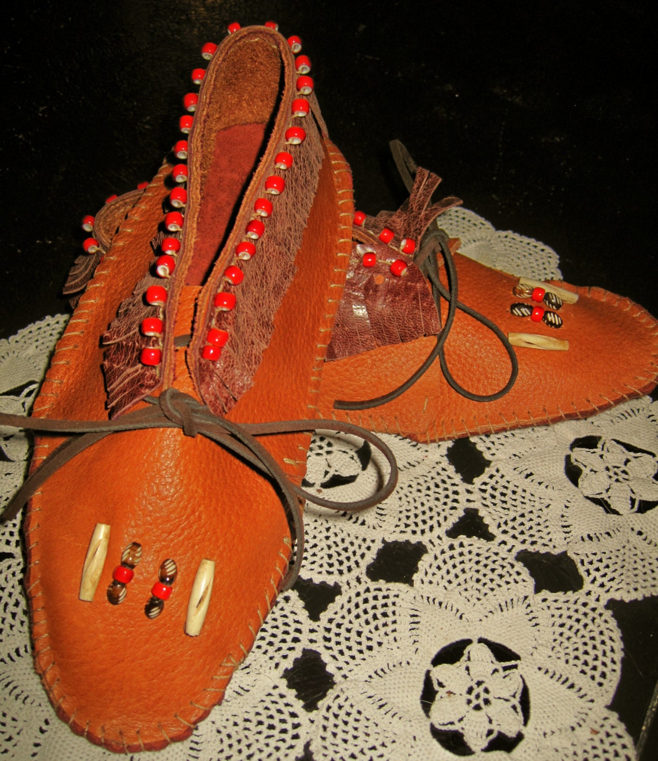 Women's Handmade, Hand Stitched Moccasins-Size 7