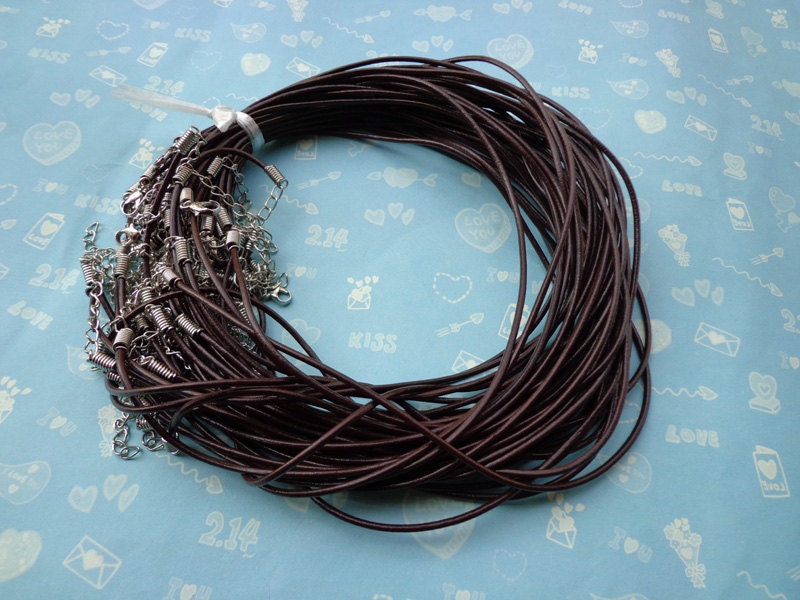 SALE--100 pcs 16-18 inch adjustable 1.5 mm thickness dark brown genuine(real) leather necklace cords with lobster clasps