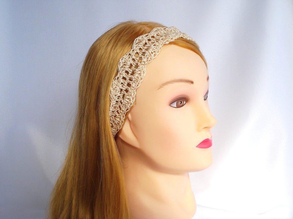 Crochet hair band headband Cotton hairband Bohemian hippie boho tie headband Hand crocheted lace Girls Womens accessory Gift under 10