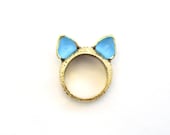 Kitty Ear Ring - Sky Blue and Brass -  Fun Summer Party Wear