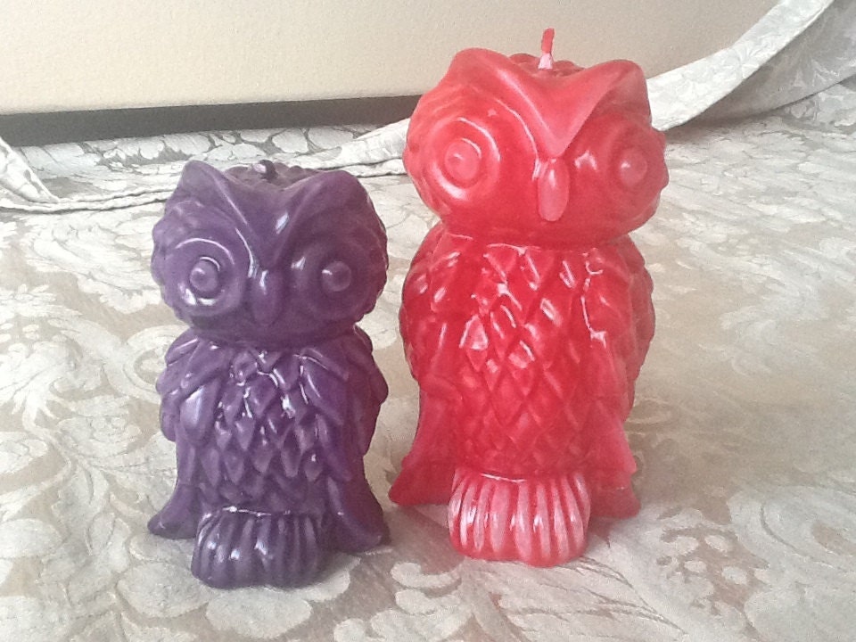 2 Hand Carved Owl Candles