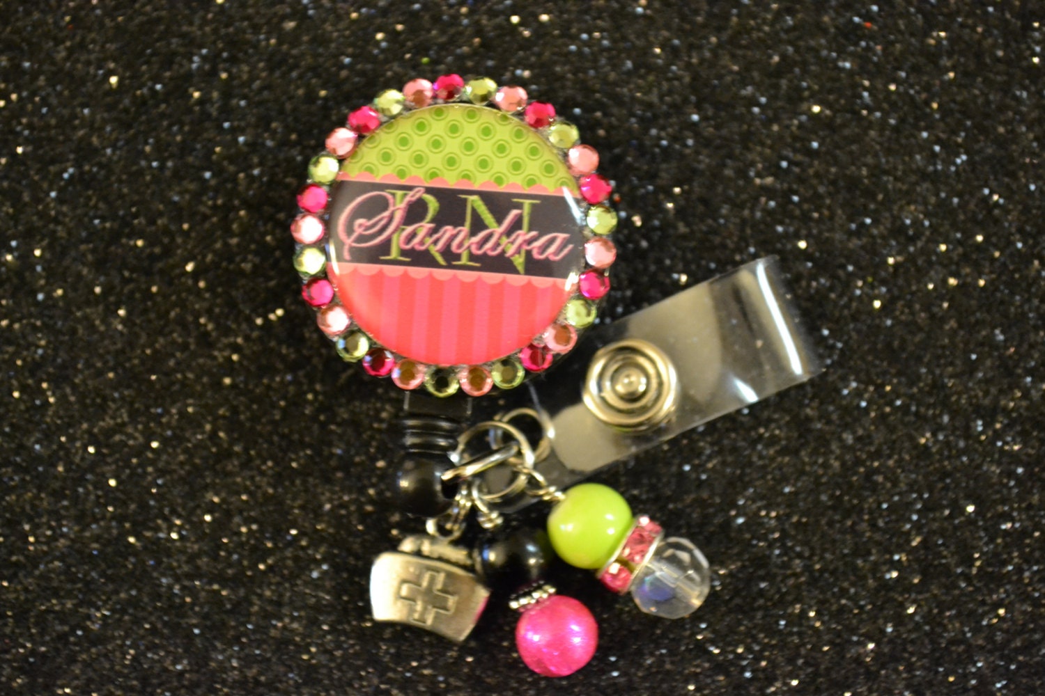 Personalized Pink and Green Nursing Retractable Id Badge Holder, Id Clip, Id Holder, Nurse, Teacher