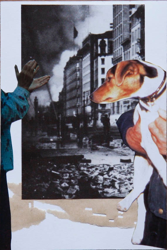 Handmade Original Collage Art - Clapping Dogs (4x6) by Kelly Makes Collages