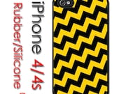 iPhone 4 4S Rubber Silicone Case - Yellow and Black Chevron Pattern Charlie Brown - iPhone 4S Cover Case