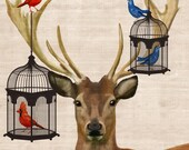 Deer Bird Cages 8X10 Art Print Digital Print Acrylic Art Illustration Original Painting wall art wall décor wall hanging