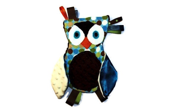Baby Toy - Sensory Blanket - Custom Order - Owl Lovie - Animal Lovie - Owl Blankie - Owl Toy - Baby Gifts - Cuddly Toys