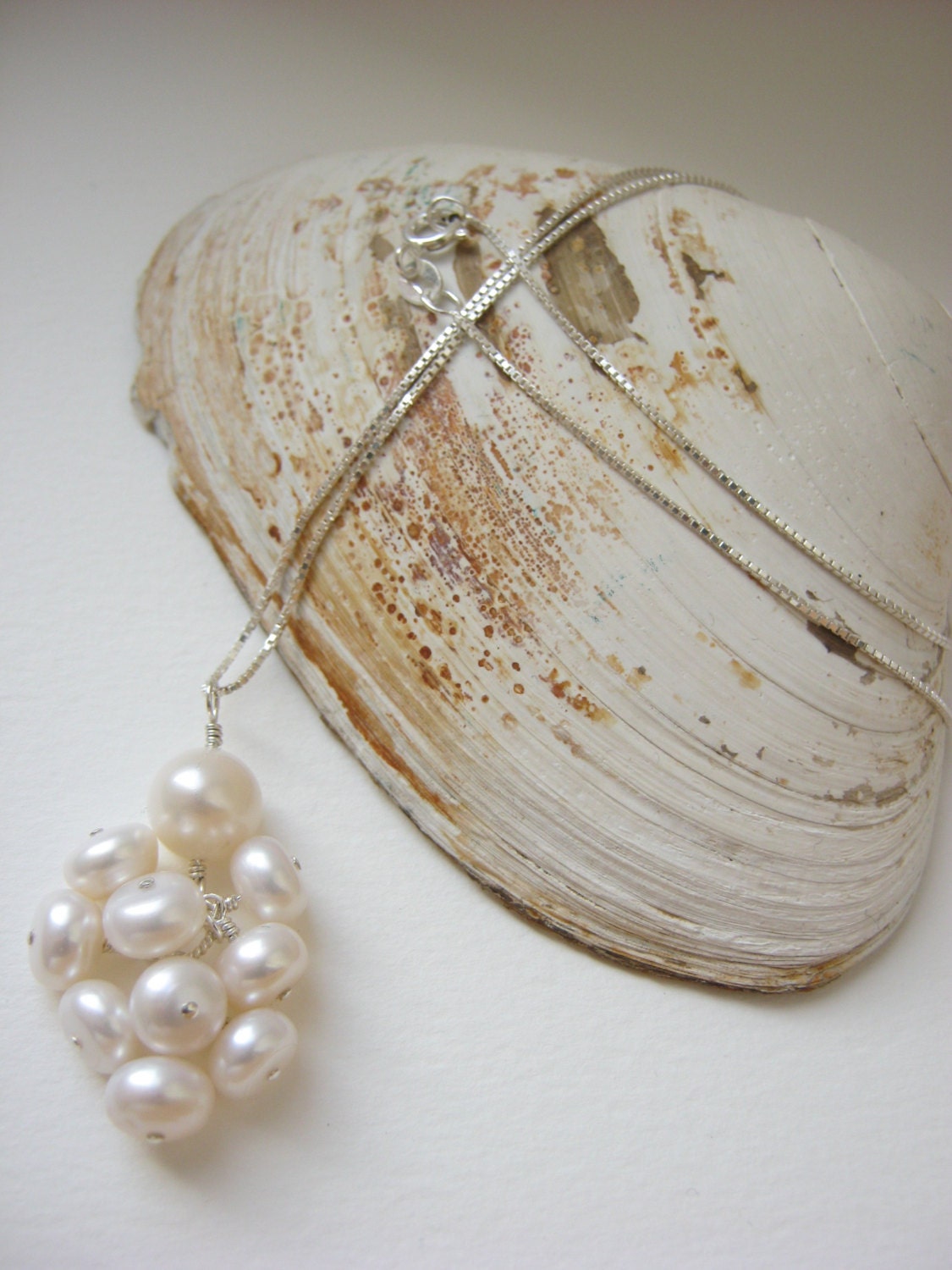 Mist - Sterling silver cluster pendant, with white freshwater pearls - including 18 inch sterling silver chain - Bridal