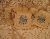 Hand Made Vintage "Wild Flowers" Gift Tags, Journal Tags, Wish Tags, Hang Tags, Party Favors