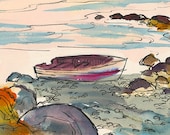 Beached. A dory by the sea, Maine coast. Archival Print by Bill Woodman.