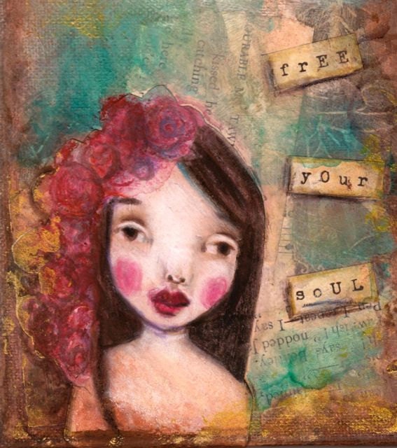 Free your soul... - Mixed Media Original Painting using acrylic and mixed media on tiny 5" x 7" canvas
