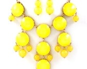 Yellow Bubble Statement Bib Fashion Necklace with Earrings