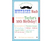 ON SALE Chevron Mustache Birthday Digital Invitation Customized