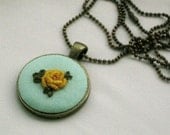 Yellow Rose Embroidered Pendant - SheriPrayHandmade