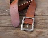 Vintage Rustic Leather Belt, Unisex brown belt, Silver metal Buckle, Bohemians fashion, Hippie accessory, Casual