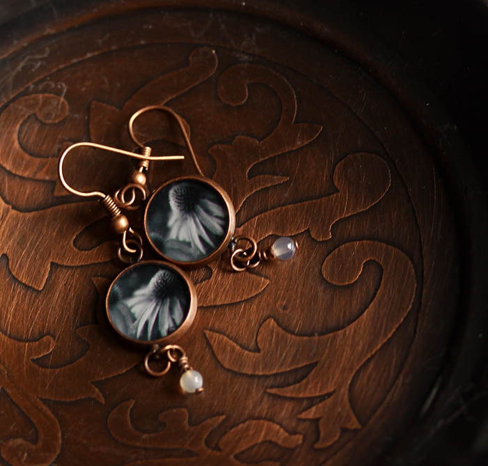 Early Summer Sale 30% blue flower floral earrings photo jewelry for her original photography mothers day wearable art