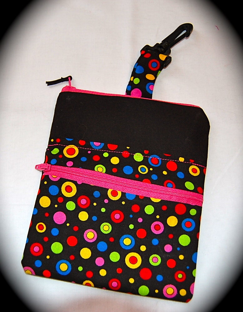 Slightly Flawed Polkadot Double Zipper Lined Pouch w/ Swivel hook