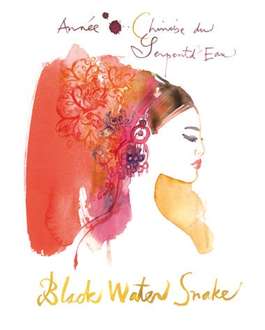 Watercolor byzantine model illustration poster, Fashion art print, 8X10, red, couture hairstyle