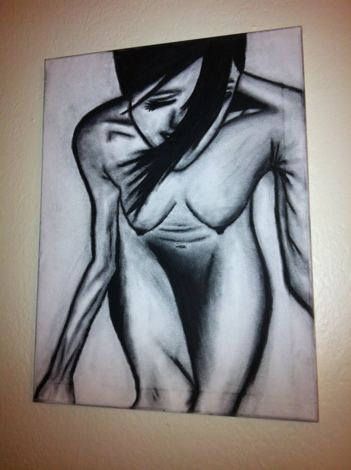 18x24 oil pastel black and white silhouette