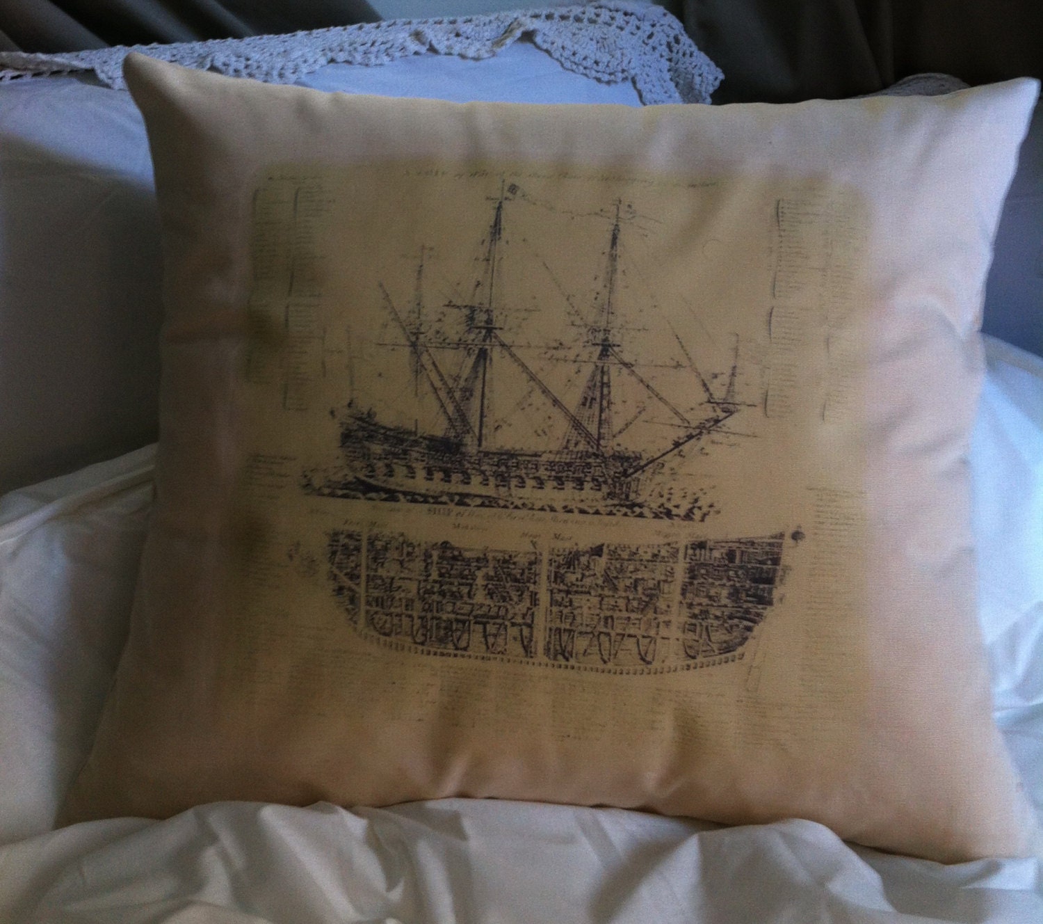 Old/antique ship printed pillow cover,throw pillow 18x18, Housewares print Pillow, brown Home Decor Throw pillow