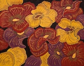 Abstract "Smiles" by artist Nairia , original acrylic modern painting , 70X90 cm, violet yellow red  flowers, decor