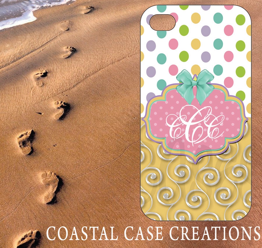 Apple iPhone 4 4G 4S 5G Hard Plastic or Rubber Cell Phone Case Cover Original Colorful Polkadots Monogram Design
