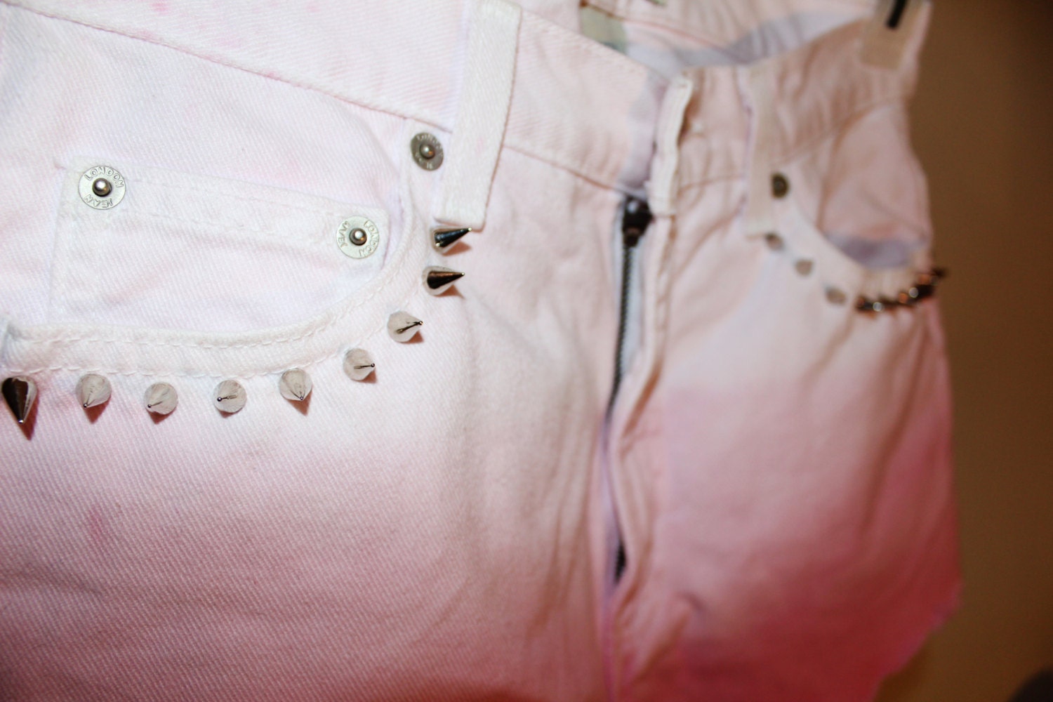 Pink Ombre/ Dip dyed High waisted spiked Shorts