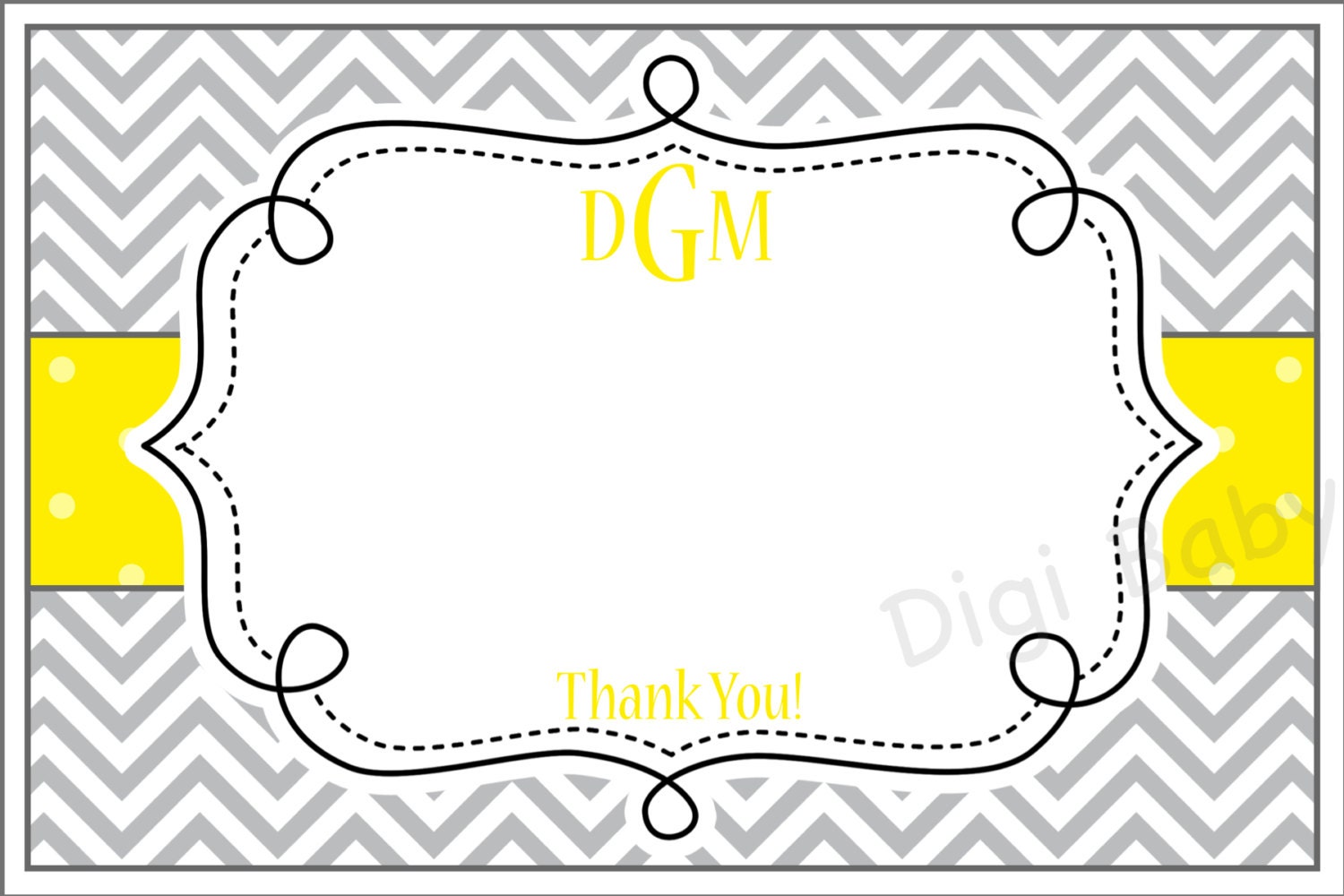 monogram Thank You Note Card grey chevron print at home custom color and font great handmade DIY gift baby showers, birthday and weddings