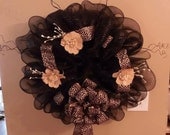 Leopard Print Black Deco Mesh Wreath