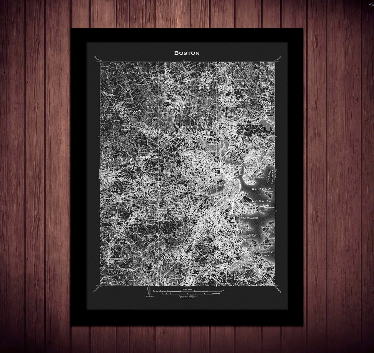 1903 Boston Map Vintage 18x24 Black Print Poster