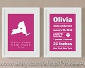 Personalized adoption gift, baby annoucements, baby keepsake, baby subway art, birth details, new baby, nursery typography , set of 2, 11x14
