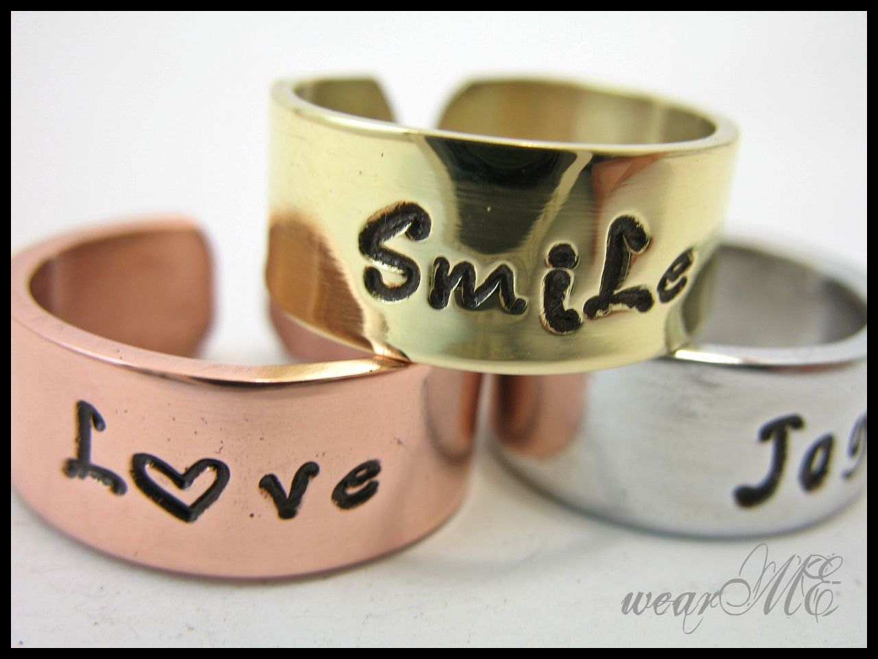 Set of two Personalized Rings.. Couple Ring.. Adjustable Copper/ Brass/ Aluminum Ring.. Hand Stamped. Personalized / Custom Ring.. LOvE iT