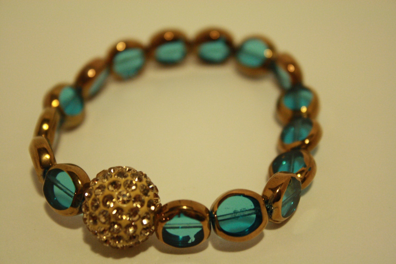 Gold Sparkly Clear Aqua Stretchy Beaded Bracelet