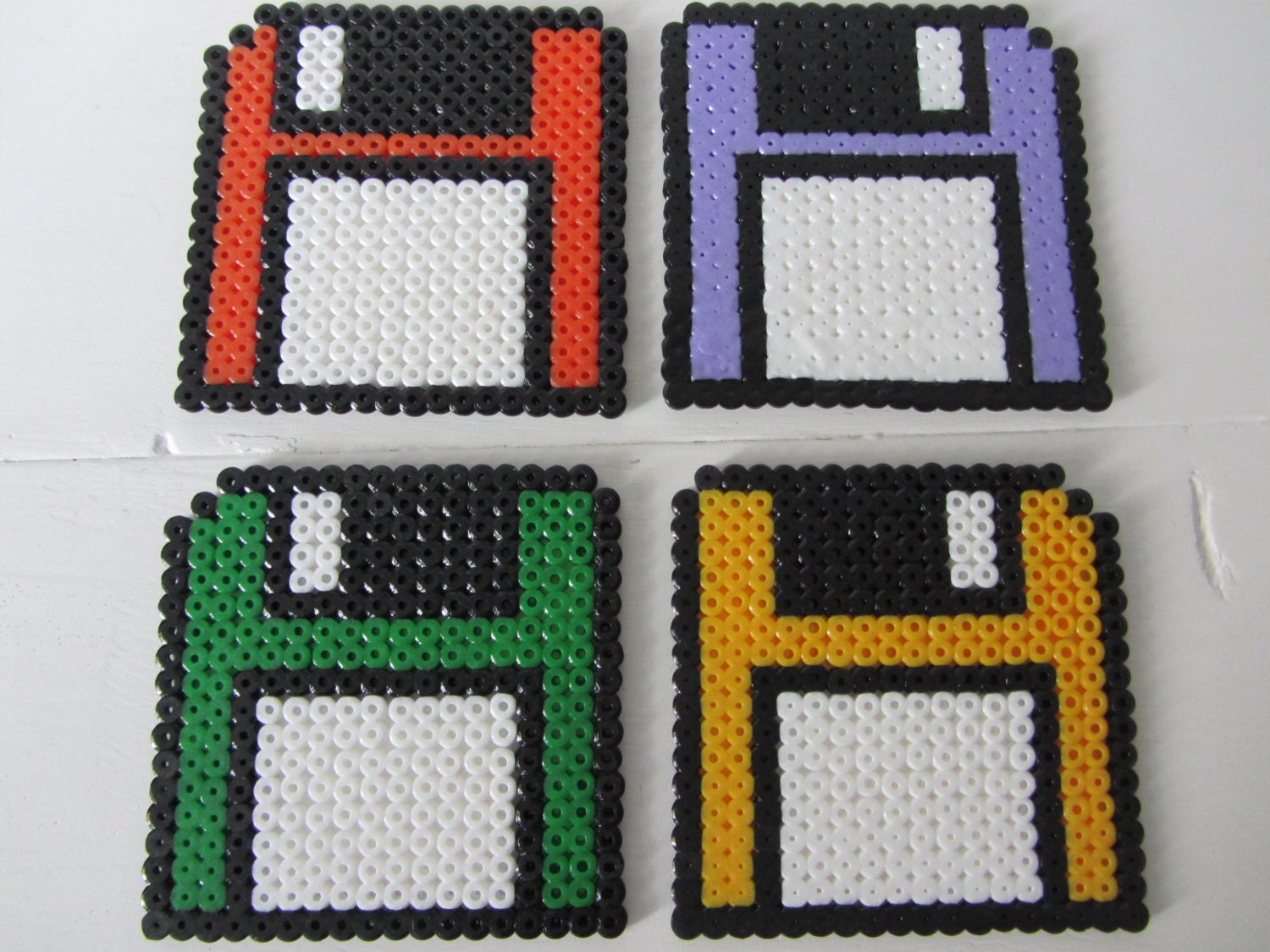Fathers Day Gift - Retro Vintage Style Plastic Bead Coaster (Set of 4) Computer FLOPPY DISC (Free P&P  / Shipping)