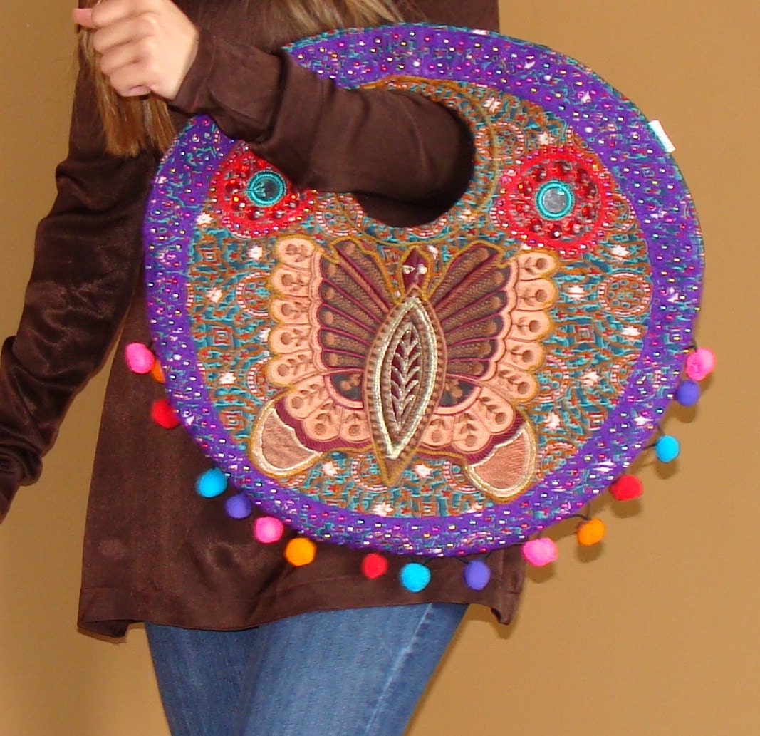 Brown bag-Bags and Purses, purple bag,blue bag, messenger bag, large bag, purse, embroidered bag, beaded bag, summer bag by Sami