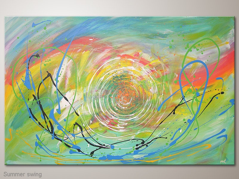 Unique modern art painting: "summer swing" - abstract artwork -contemporary wall decoration - acrylics - design - office- home-decor