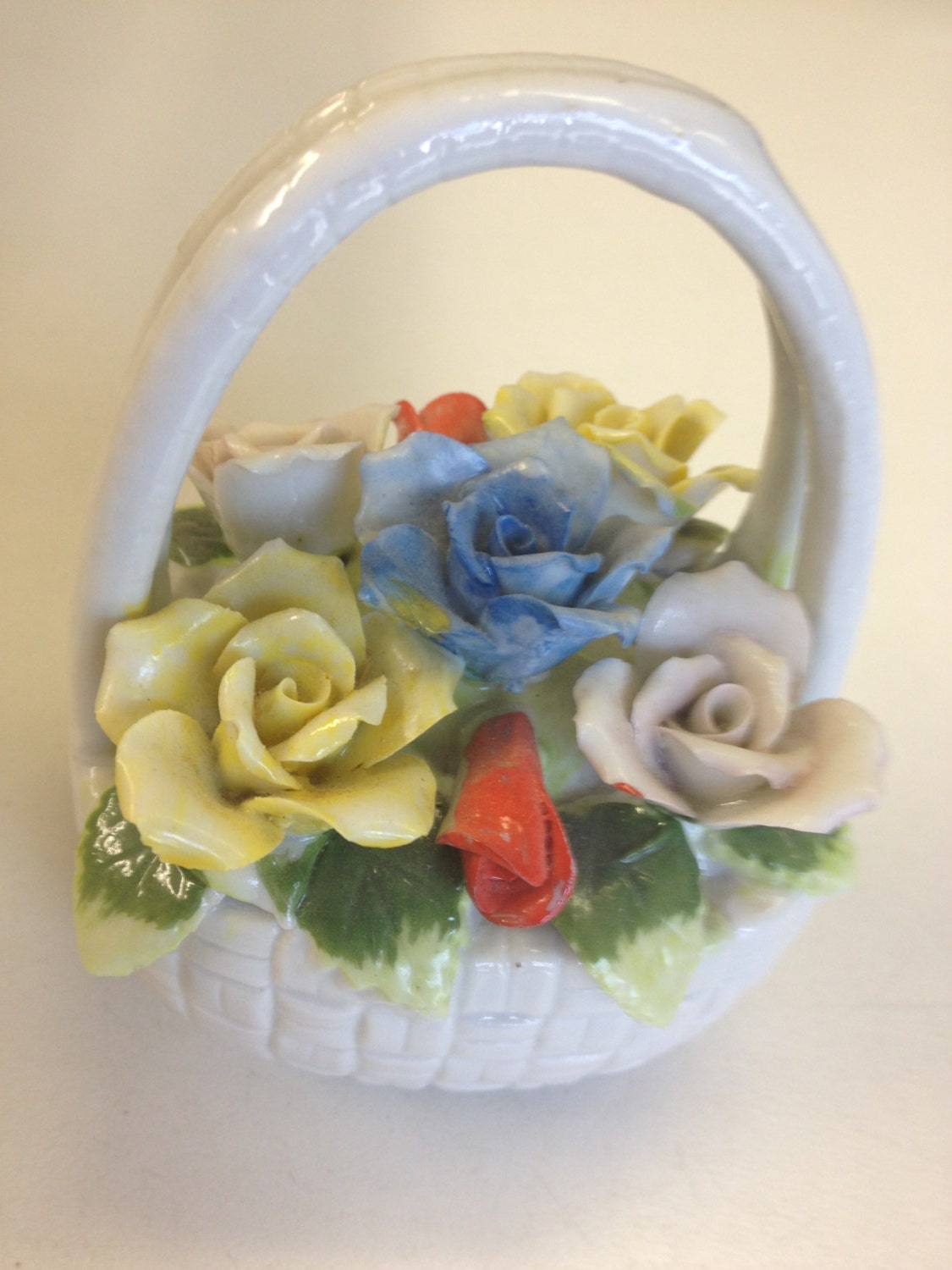 Vintage Royal Crown Porcelain Roses in Basket.