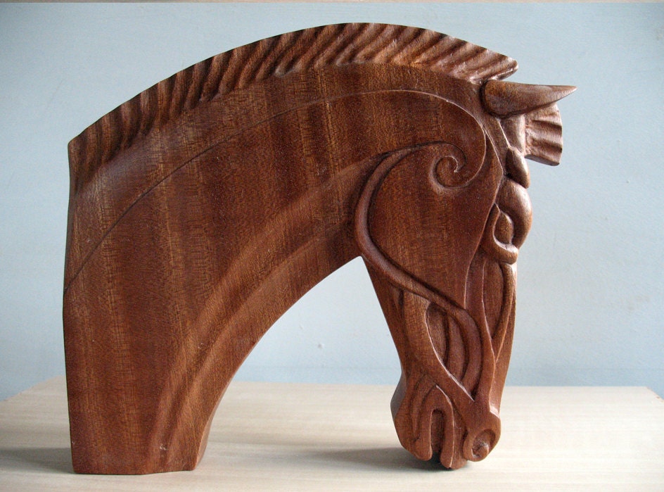 Rohan horse head sculpture in mahogany wood