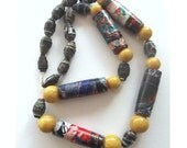 Statement Necklace Chunky Paper Beads Artisan Yellow Multicolored Multicoloured Unique Chic Jewellery jewelry OOAK