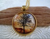 Sunset Tree Glass Art Pendant Necklace - Tree of Life - NC15