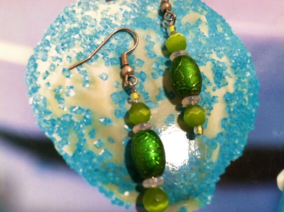 Candy Apple Green Glass Earrings