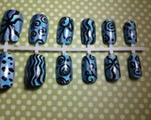Blue Holograph Hand Painted Nails