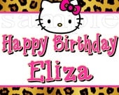 Personalized Hello Kitty Pink & Cheetah Leopard Print Party Favor Gift Bag Tag Label 6 per sheet (Printable JPEG,PDF)