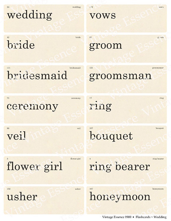 WEDDING FLASHCARDS Vintage Style Digital Collage Sheet for Altered Art Mixed Media Scrapbooking