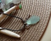 Sea glass jewelry necklace, powder blue beach glass necklace, silver beads jewelry