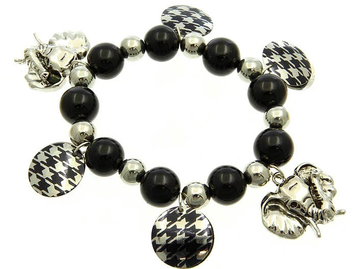Black Houndstooth Alabama Roll Tide Bracelet with Elephant Charms
