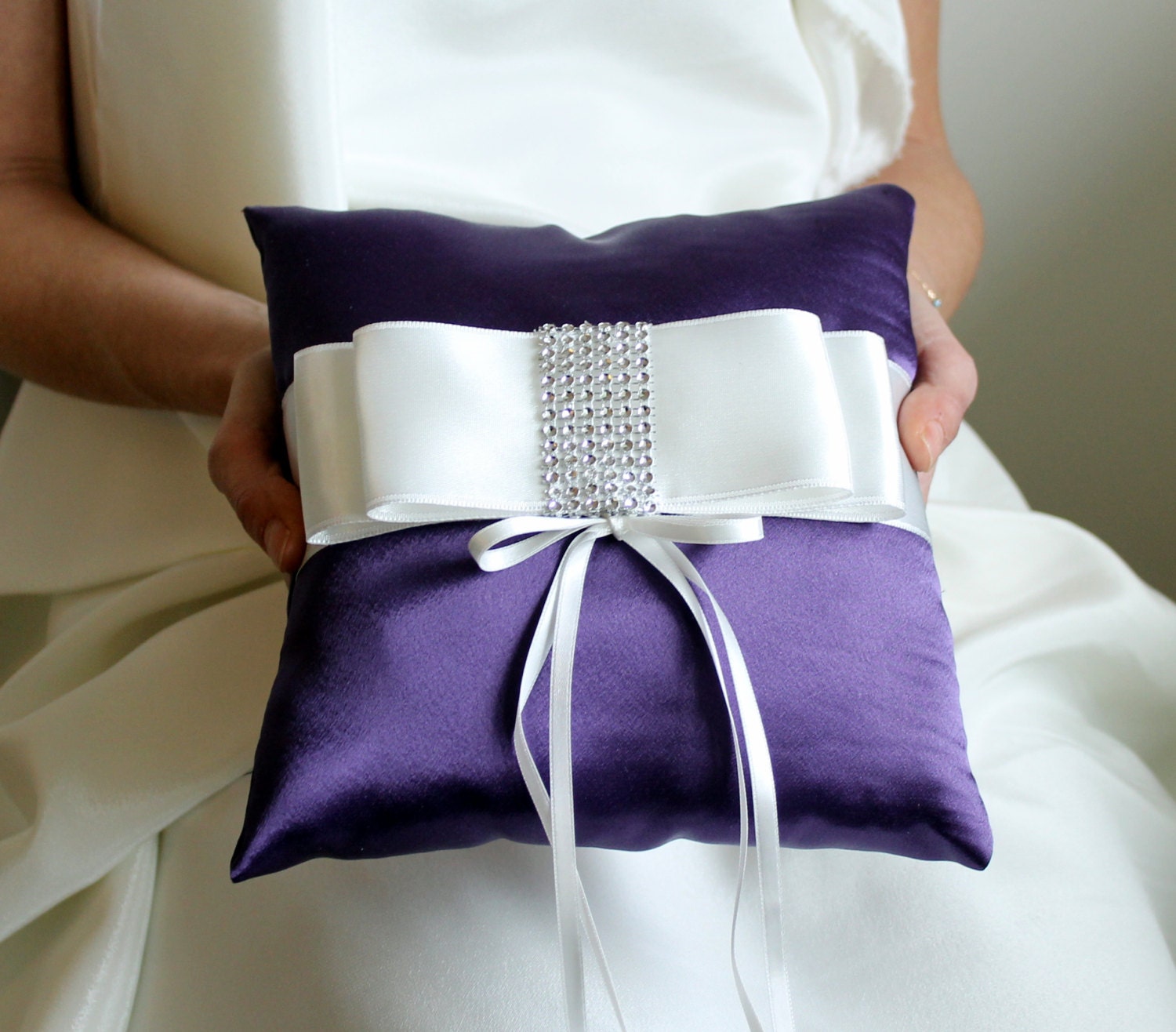 BIG OPENING SALE / Bridal Ring Bearer Pillow - Violet Purple white -Bridal / Bride / Marriage / engagement, wedding, anniversary