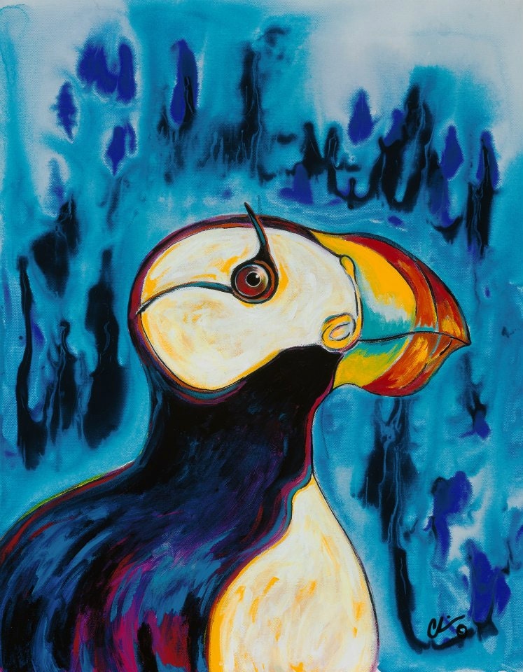 Horned Puffin Open Edition Signed Poster Print Chris Wakefield