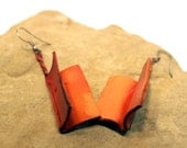 Brown 'Antique Book' leather earrings with silver hooks - hand crafted leather jewellery - fantasy/story book - dangle earrings