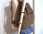 Vintage Swedish Army / Military Frame Backpack, Olive Drab Canvas with Brown Leather