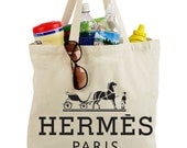 Hermes High Quality Printed Custom Made White/Black Canvas Tote Bag